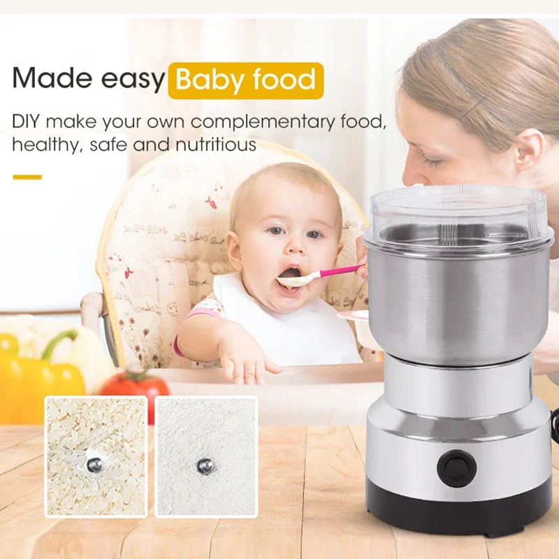 Mini Electric Grinder 300ml Ultrafine Pulverizer for Baby Food Coffee Spice Pepper Grain Mill with 2/4 Blades for Household Use