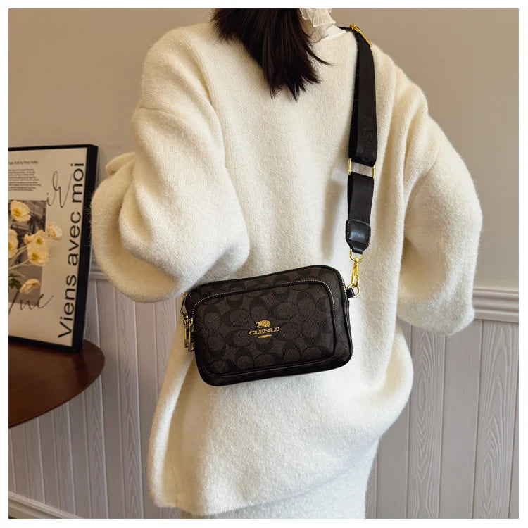 Luxury Women Vintage Pattern Camera Bag Wide Adjustable Strap Crossbody Handbag Multi Pockets Fashion Daily Small Shoulder Messe