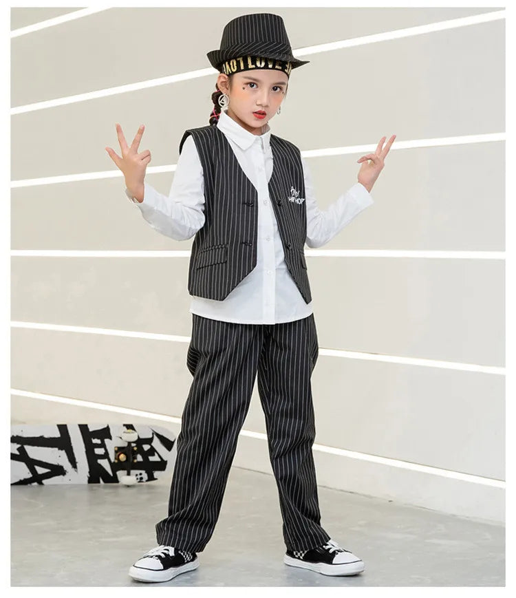 Kids Performance Costume Stage Outfit for Hiphop Dance Clothing Boys Girls Jazz Breaking Streetdance Waistcoats