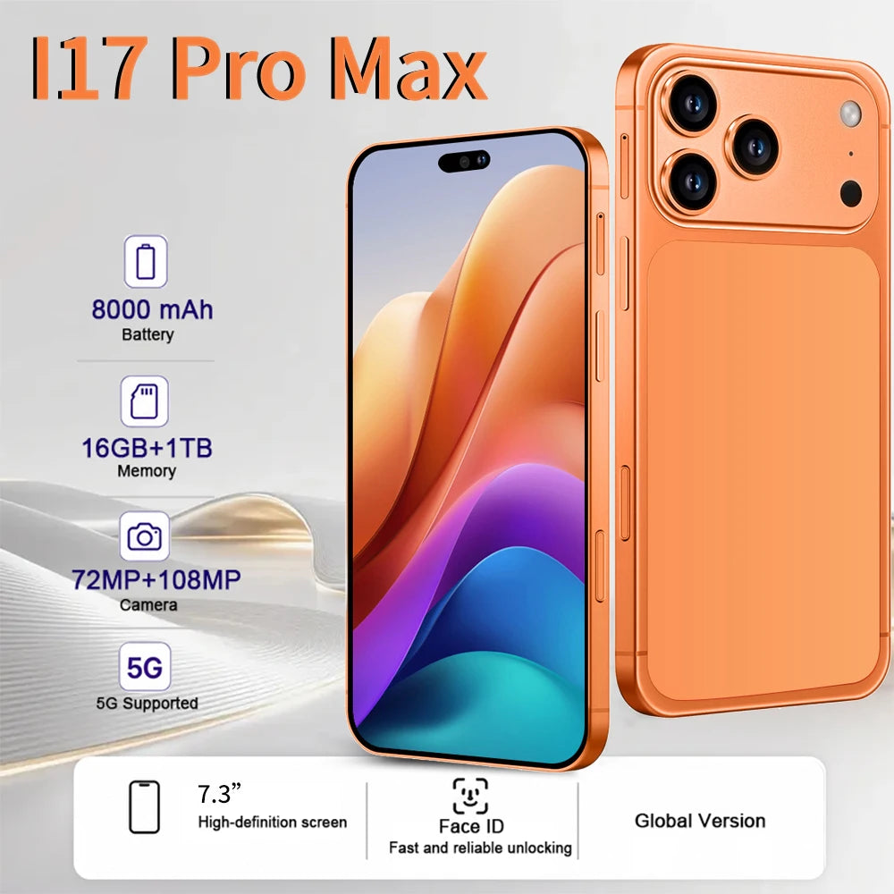 2026 Hot Sale i17 Pro max HQ intelligent 4G 5G original global version Snapdragon 8 Gen4 8000mAh battery dual card dual standby