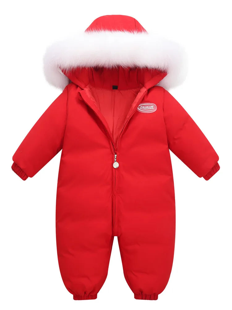 2025 Baby Winter Jumpsuit Real Raccoon fur Waterproof Baby Girl Snowsuit Toddler Boy Winter Romper Infant overalls Down Jacket