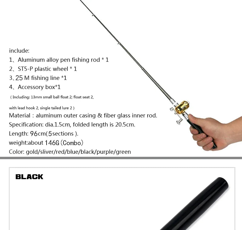 [Fish Rod+Reel+Line+Accessories] Pocket Fishing Rod Reel Full Kit Telescopic Mini Fishing Pole Pen Shape Folded Fishing Rod Kit