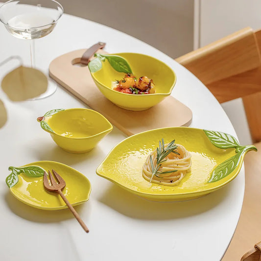 Creative Cartoon Lemon Shaped Ceramic Salad Bowl Soup Bowl Family Fruit Snack Plate Kitchen Utensils Accessories