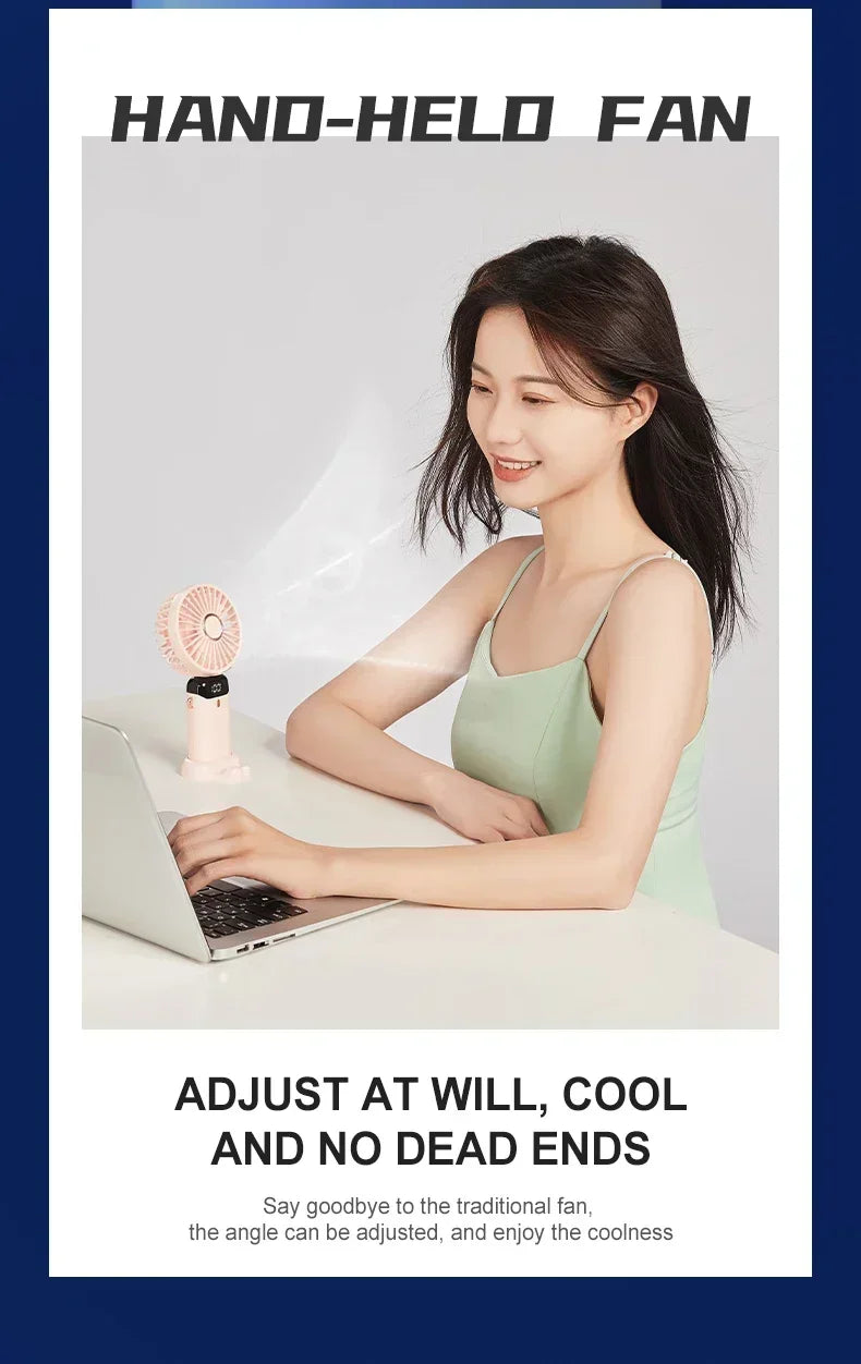 Portable Handheld Mini Fan Foldable Neck Hanging Fans 1800mAh 5 Speed USB Rechargeable Fan with Phone Stand and Display Screen
