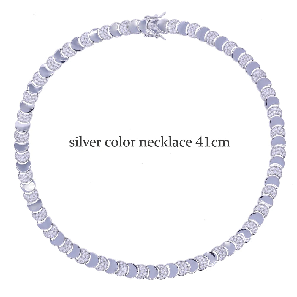 Geometric Moon Shaped Charm Tennis Chains Necklace for Women Pave CUBIC Zirconia Platinum Plated Color Fashion Jewelry 2025