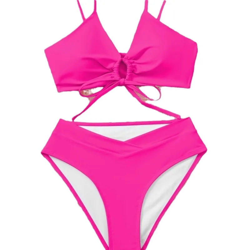Sexy Bikini Set Women Adjustable Lace Up Solid Color Two Piece Swimsuit 2026 Summer Beach Bathing Suit Fashion New Beachwear