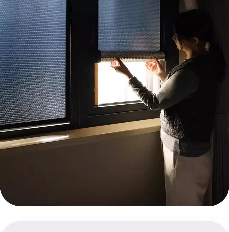 Double Sided Aluminum Foil Sun Block Curtain Retractable Heat Insulation Roller Blind Anti-UV Heat Insulation Window Sunscreen
