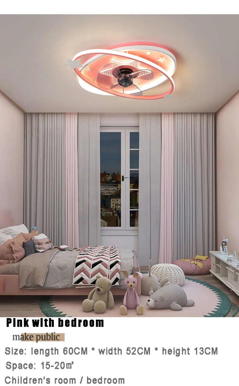 with light small ceiling fan Led kids light with fan Chandelier For Home Bedroom Lamp 3 Color Dimmable remote control fan light