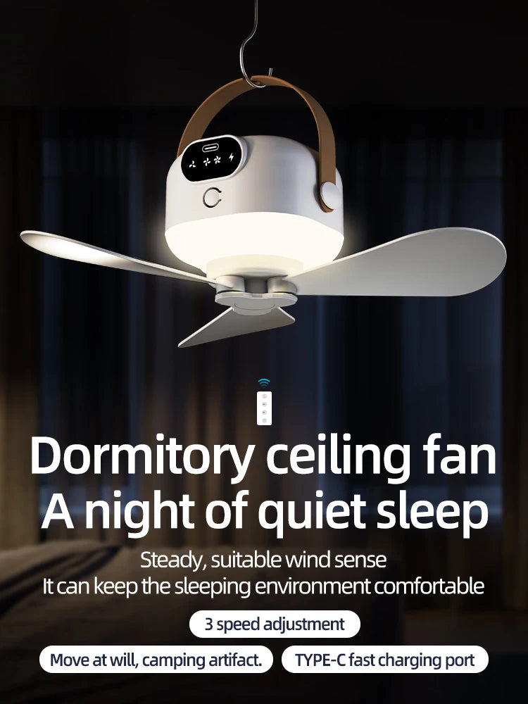 Portable Mini Ceiling Fans Outdoor Camping Fan Tent Ventilator Cooler Rechargeable Electric Fan Remote Control LED Lighting