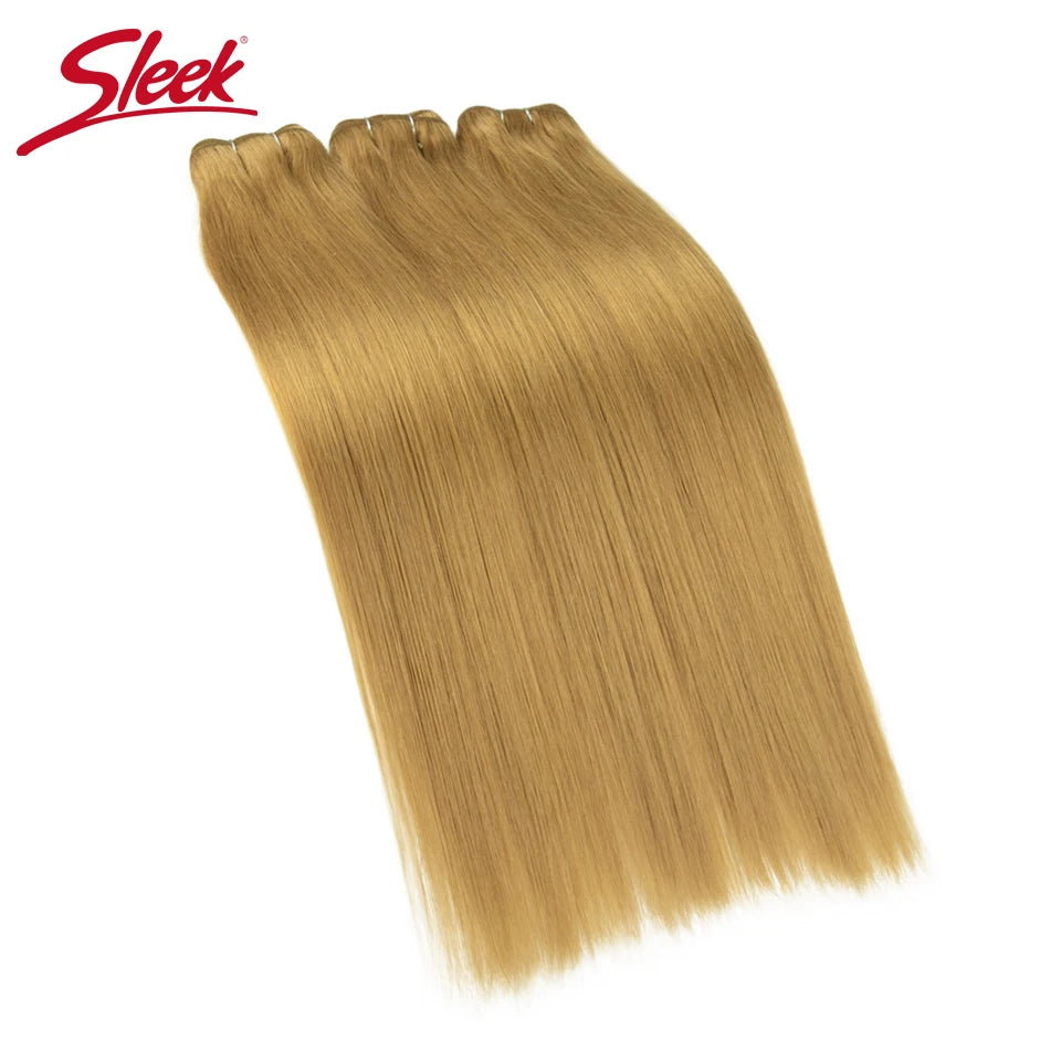 Sleek Peruvian Straight Human Hair Double Drawn Natural Human Hair Weave Bundles Natural Brown #27 #613 Remy Human Hair Bundle