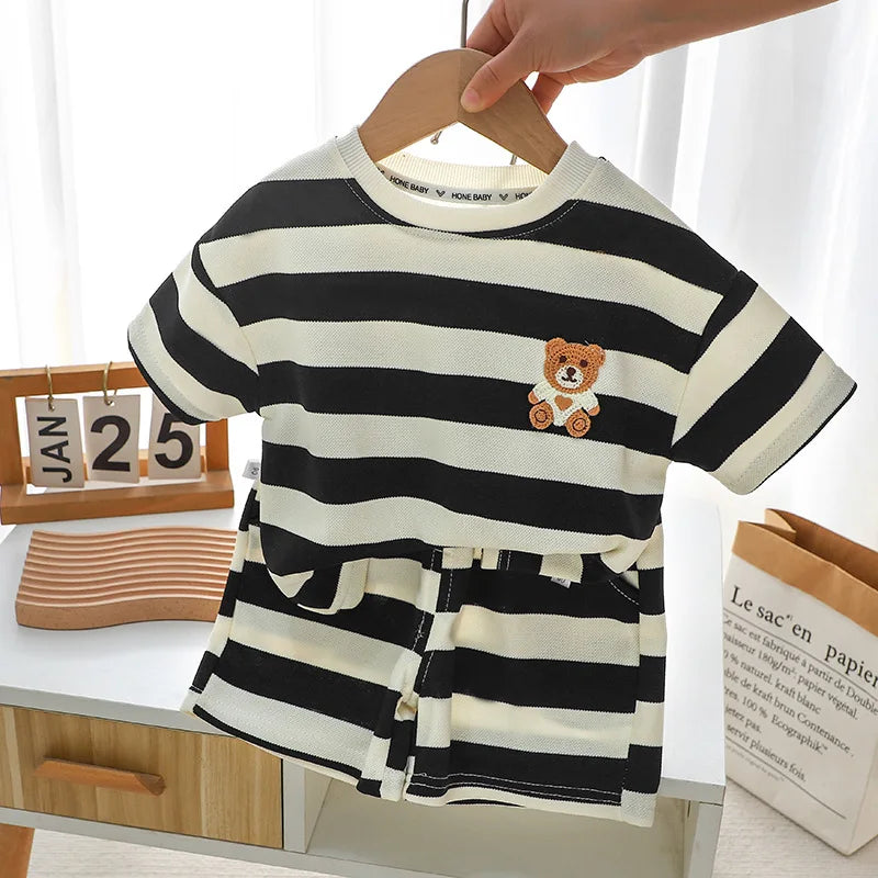 Summer Toddler Baby Clothes Children Boys Cotton Bear Short Sleeve T-Shirt+Shorts 2pcs Set Kids Fashion Sports Costume 1-6 Years