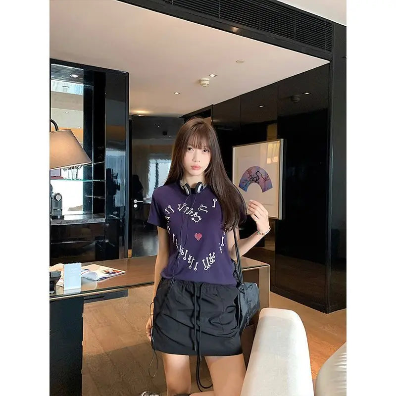 Sports Style Short Skirt Women's Spring and Summer High Waist Skirt Loose A-word Short Skirt