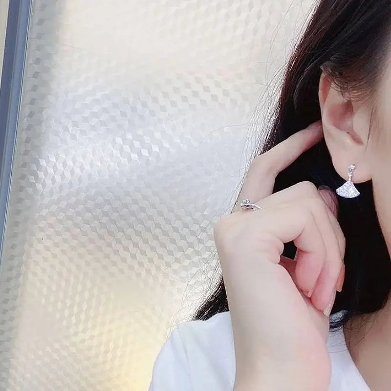 925 Sterling Silver Fan-Shaped Skirt Stud Earrings for Women Cubic Zirconia Luxury Geometric Fashion High Quality Jewelry