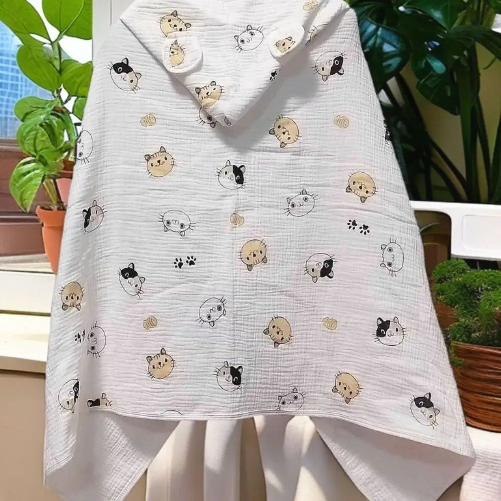 Warm Cartoon Printed Baby Gauze Bath Towel Four Layer Soft Cartoon Cloak Towel Comfortable Absorbent Hooded Bathrobe Children