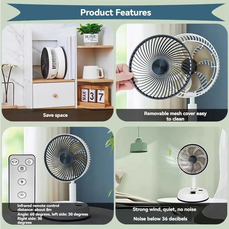 New Telescopic Fan Is Easy To Store Outdoor Shaking Head and Remote Control Fan Charging Table and Ground Dual-purpose Static.