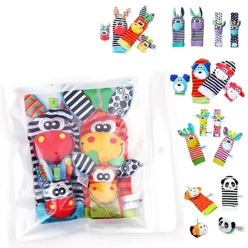 Baby Rattles Socks Toys 0 12 Months Newborn Infant Cartoon Plush Socks Wrist Strap Foot Finder and Wrist Rattles Toys for Babies