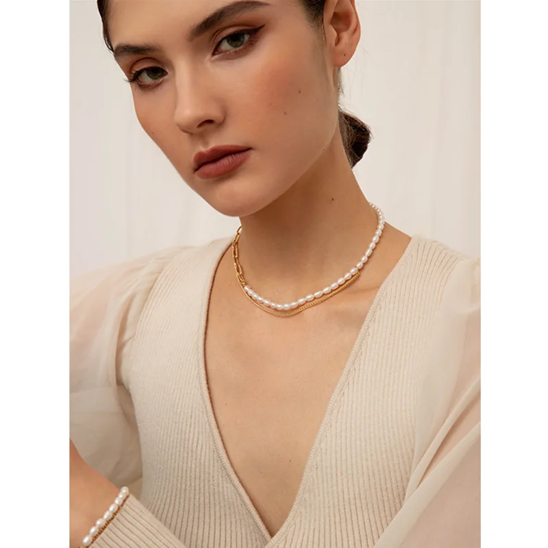 Fashion Splicing Chain Necklaces White Imitation Pearl Choker Necklace For Women Trend Elegant Jewelry Wedding Gifts