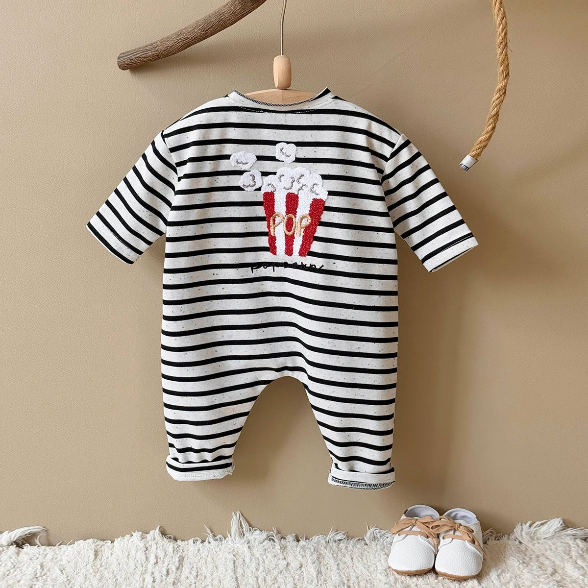 2025 Spring and Autumn New Baby Clothing Striped Cartoon Print Jumpsuit Newborn Baby Romper Pants Babies Aged 0-3Years Kids