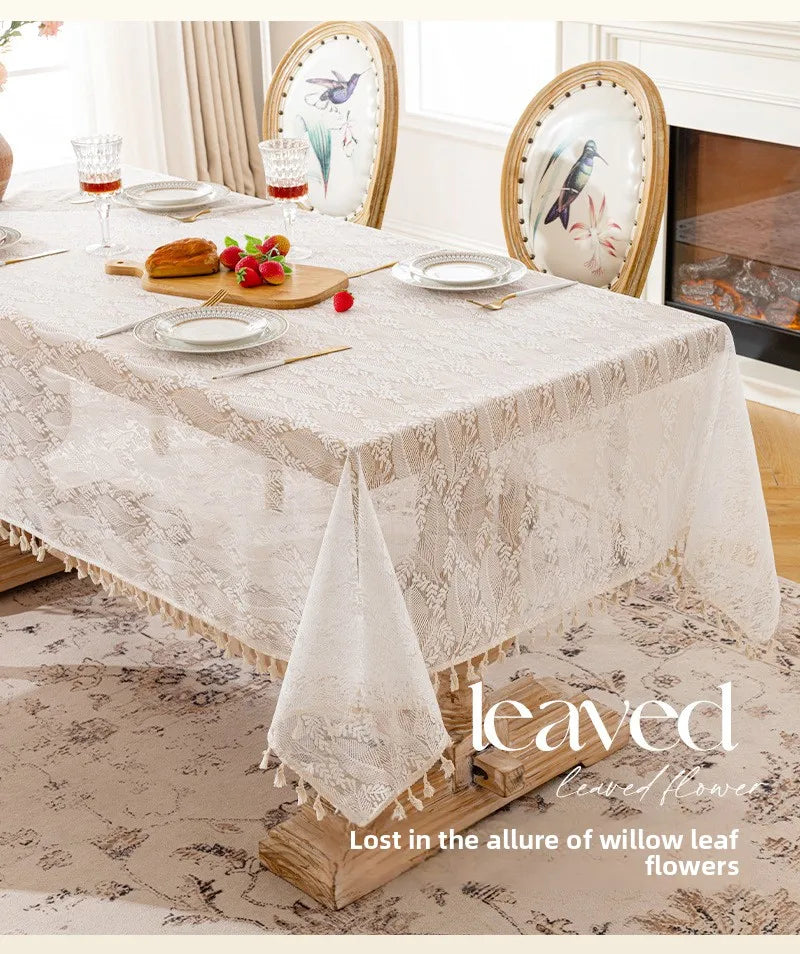 French Rose Lace Tablecloth, Rectangular Dining Tablecloth, Home Coffee Table Wedding Decoration Cover,
