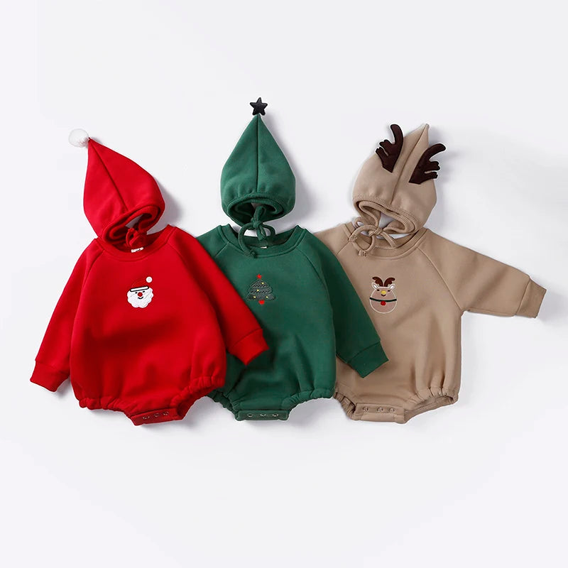 Fashion Baby Romper with Hat Warm Newborn Infant Jumpsuits Boy Girl Embroidery Fleece Cotton Bodysuit for 0-24M Cute Clothes