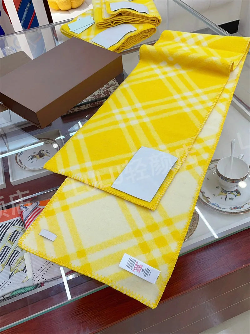 Scarf Shawl Double-Faced Plaid Wool Scarf Neck Warmer Soft Comfortable Fashion Long Scarf for Men and Women