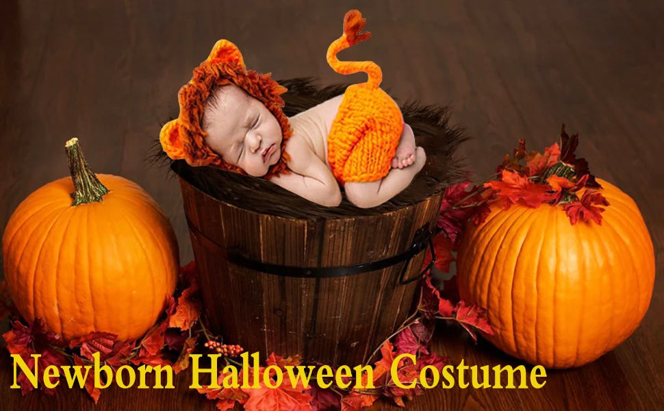 Handmade Crochet Costume Halloween Photoshoot for Baby Boy Photography Props Outfits Newborn Babies Gifts 0-6M Lion Pants Set