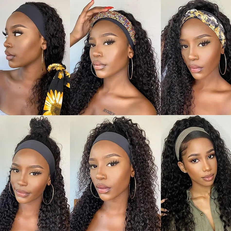 Headband Wig Human Hair Deep Wave Wigs for Black Women Glueless None Lace Front Curly Wig Brazilian Virgin Hair Wear and Go Wigs
