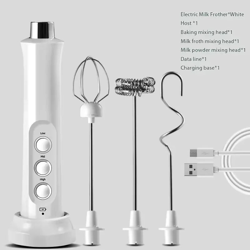 Handheld Wireless Rechargeable Electric Milk Frother 3 Speeds USB Rechargeable Foam Maker for Latte Cappuccino Hot Chocolate