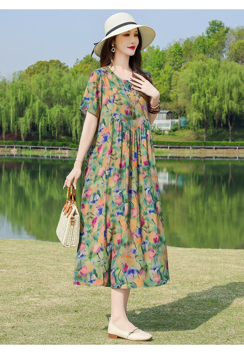 New Fashion Summer Dresses For Women 2025 Elegant Casual Short Sleeve Dress Soild Colour Women Clothing