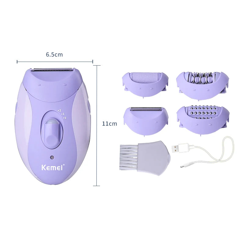 Kemei 4in1 Women Epilator Electric Shaver Facial Body Hair Removal Lady Leg Bikini Trimmer Hair Remover Underarms Rechargeable