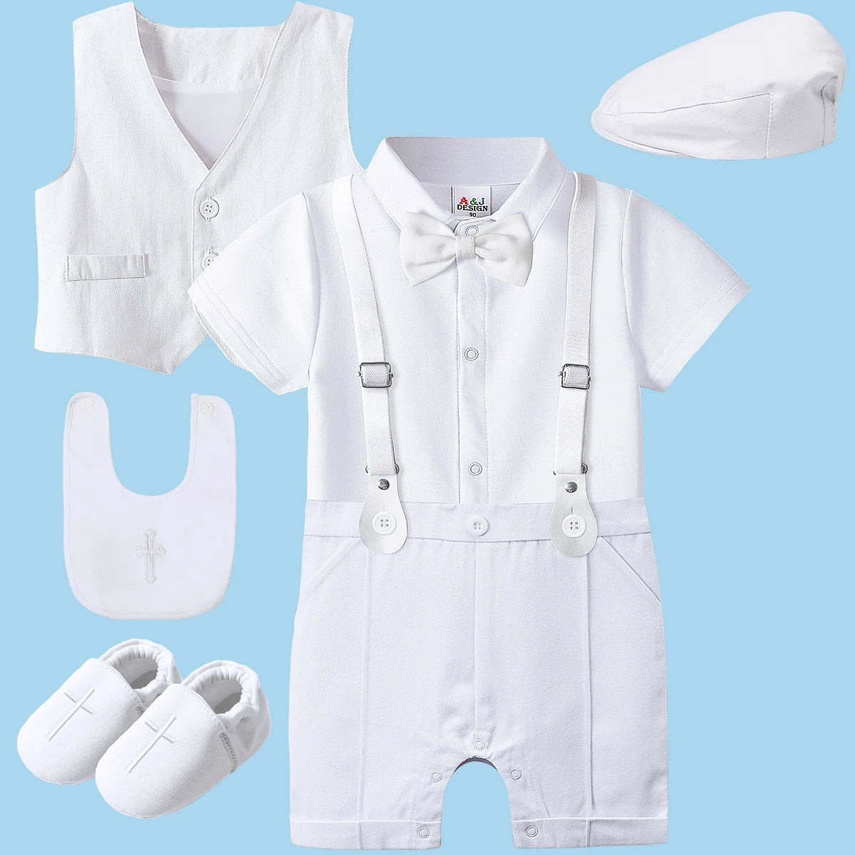 Baby Boys Baptism Outfit Infant Wedding Gentleman Set Christening Formal Birthday Party Suit Suspender Bow Tie Romper