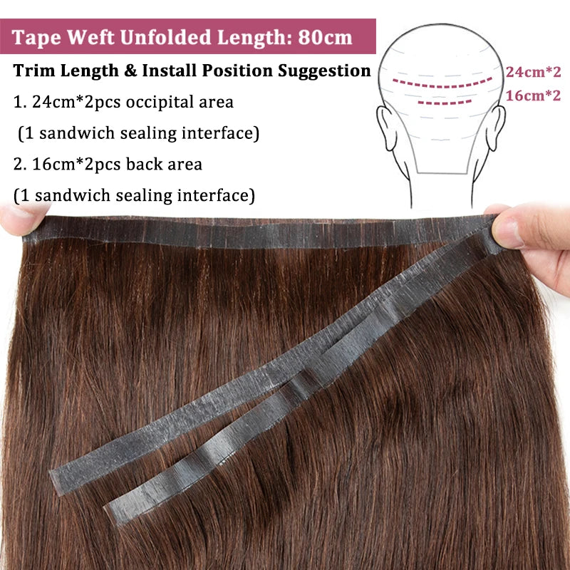 Seamless Natural Tape Weft  Long PU Skin Weft Tape in Human Extensions No Glue  Human Hair For Fine Hair 80cm Long Weft Bundles