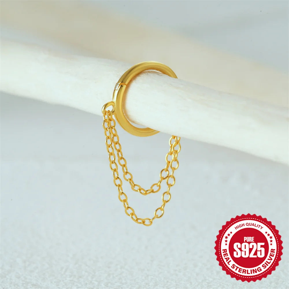 CANNER 925 Sterling Silver Simple Tassel Circle Piercing Hoop Earrings For Women's 18k Gold Ins Earrings Fine Jewelry Party Gift