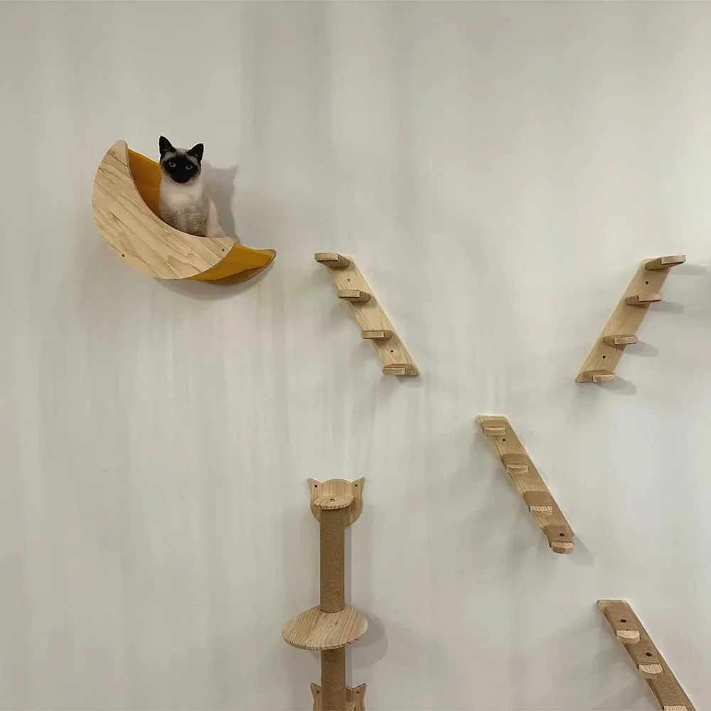 Cat Climbing Shelves Wall Mounted Cat Tree Sisal Scratching Post Cats Hammock House Jumping Platform Rope Ladder Pet Furniture