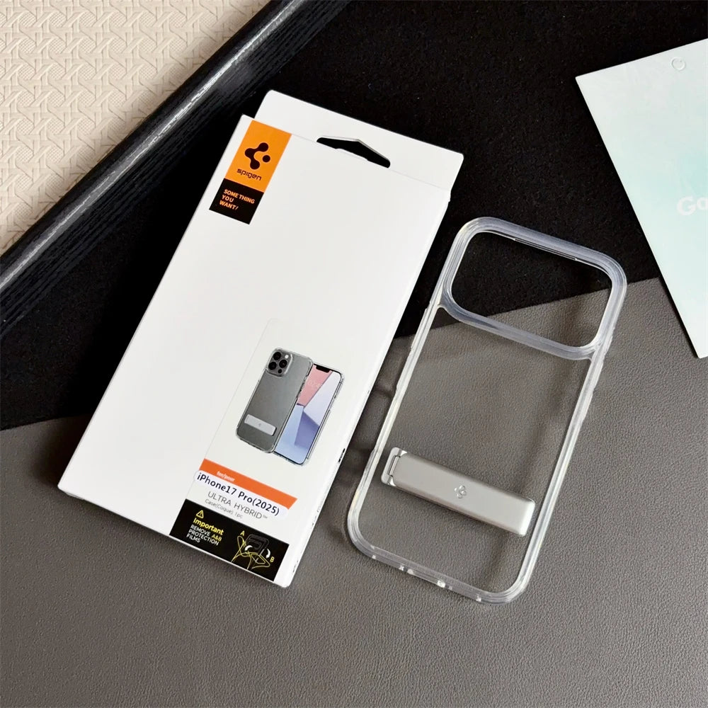Spigen Ultra Hybrid Bracket Transparent Phone Case For iPhone 17 Pro Max 18 16 15 14 13 12 Kickstand Shockproof Clear Back Cover