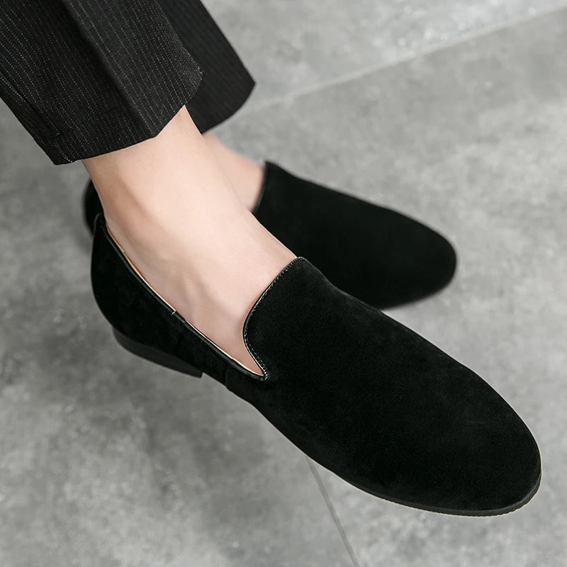 Fashion Classic Men Suede Shoes Male Pointed Brown Black Slip On Loafers Wedding Dress Homecoming Formal Footwear Zapatos Hombre