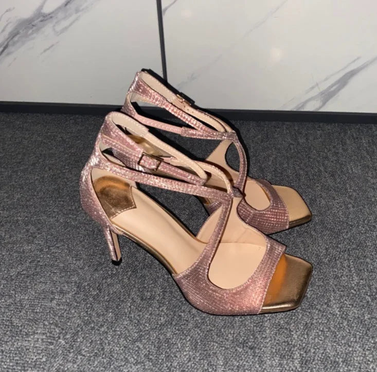 Summer New Fashionable High-heeled Women's Open Toed Sandals Dance Shoes Party Sexy 34-44 Large Women's Shoes
