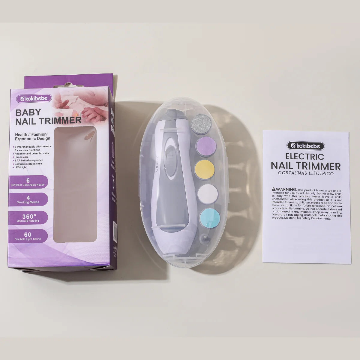 Electric Baby Nail Trimmer Set with 6 Grinding Heads | Safe Infant Nail File for Newborns & Toddlers, 4 Color Options