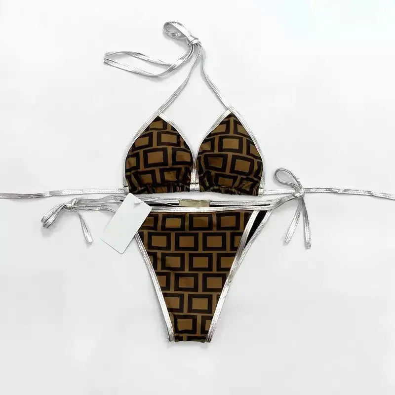 2025 Summer New Women's Outdoor Beach Swimsuit Sexy Hanging Neck Strap Split Bikini