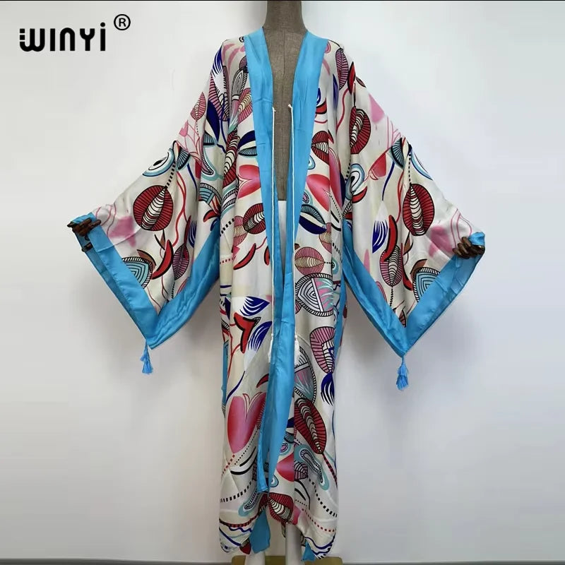 WINYI print summer maxi dress Muslim Abaya Lady beach cover up muslim woman dresses Beachwear fashion Kaftan abaya dubai luxury