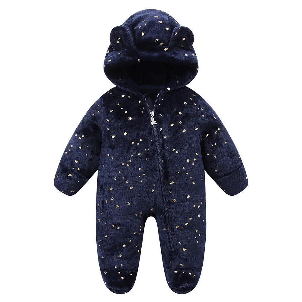 Newborn Baby Flannel Rompers Soft Warm Autumn Winter Bodysuit For Boys Girls Bear Stars Jumpsuit 3-12m Newborn Casual Clothes
