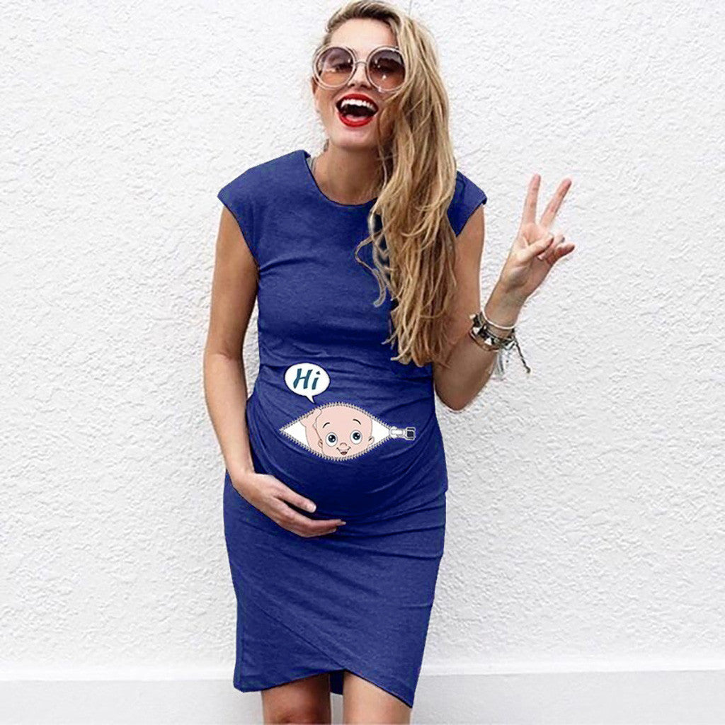 Maternity Cartoon Letter Print Pregnant Woman Dress Sleeveless O-neck Pregnancy Maternity Dress Nusring Maternity Casual Clothes