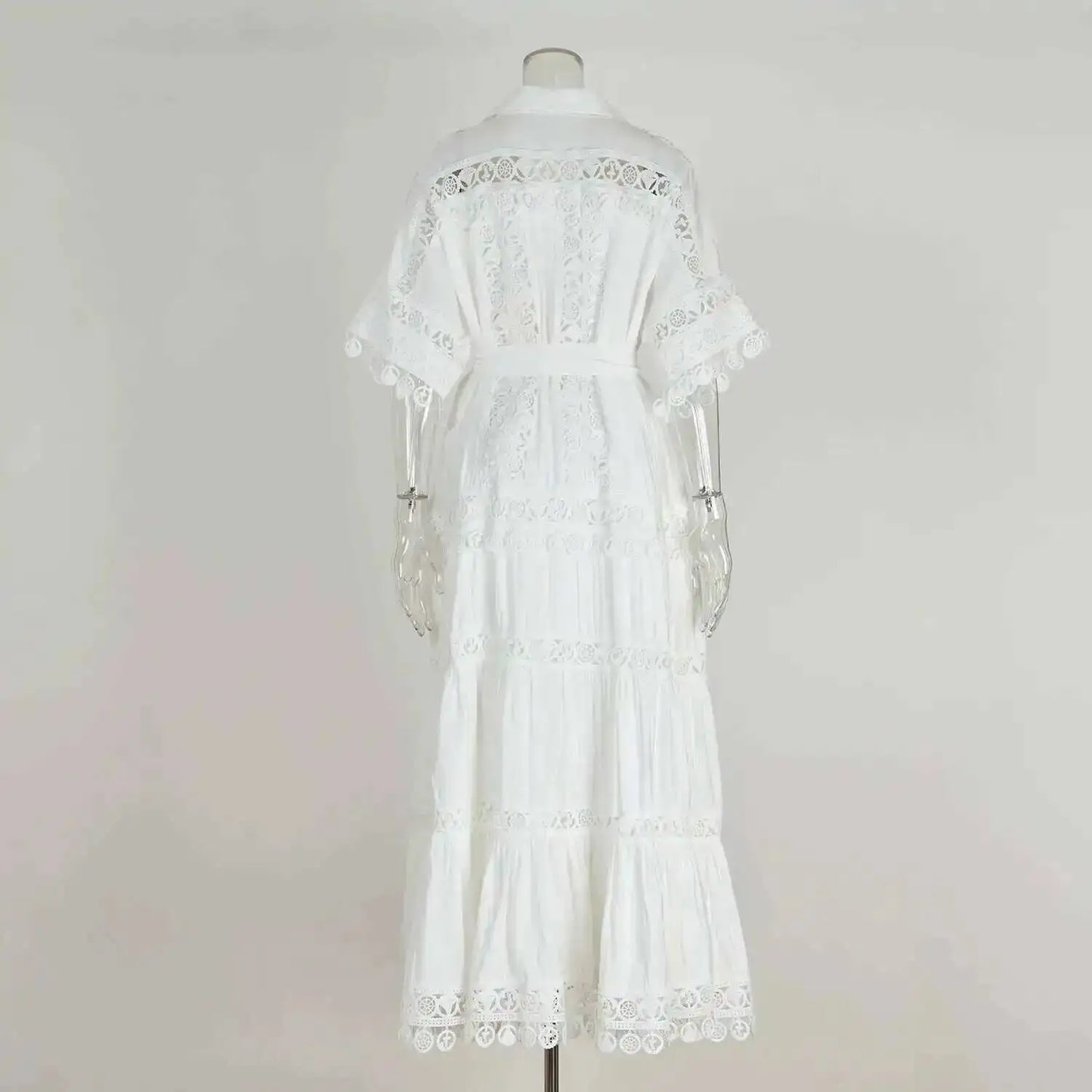 Luxury Long Maxi Dresses Shirt Women 2025 Summer Holiday Lace Embroidery Cotton Loose Big Size Hollow Out Wedding Dress White