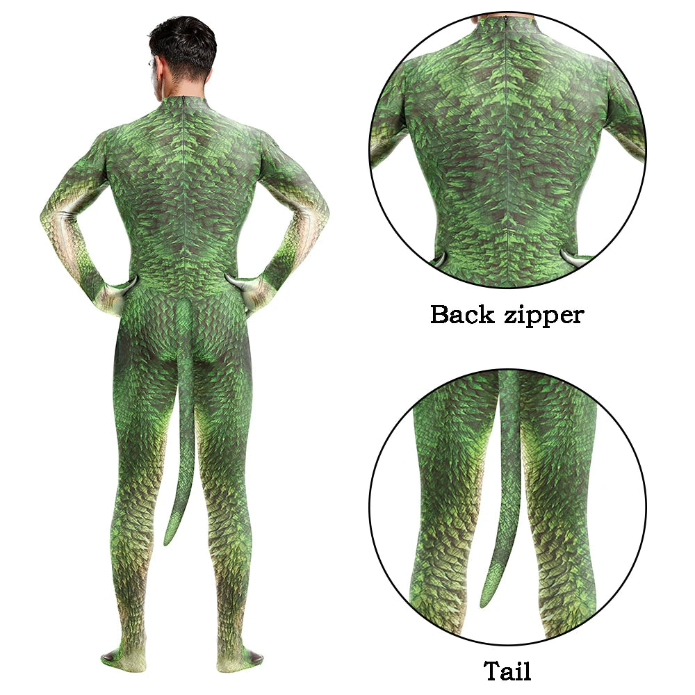 Halloween Cosplay Costume Male Adult Full Cover Elastic Zentai Pet Suit Jumpsuit Print Catsuit Bodysuits with Tail Purim Clothes