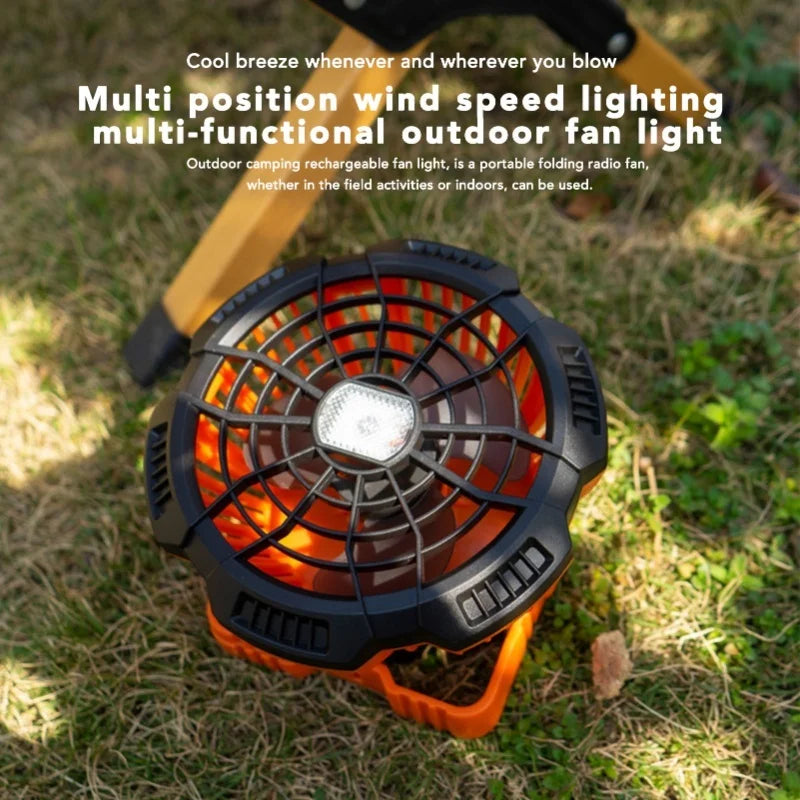 Outdoor Tent Fan Remote Control Hangable Fan With LED Light Battery Operated USB Rechargeable Fan For Hiking BBQ Travel Fishing