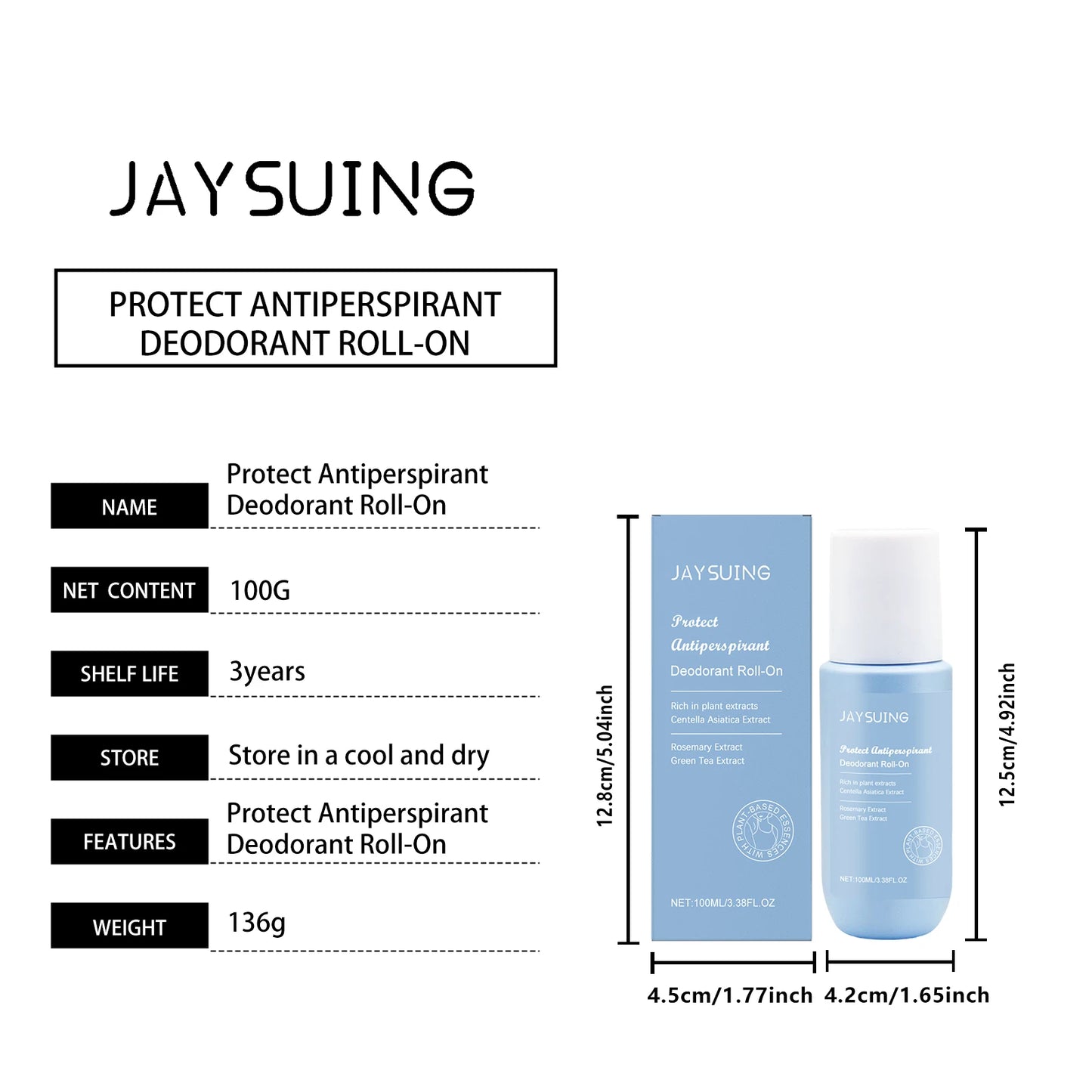 Body Deodorant Roll-On Green Tea Anti-Perspirant Reduce Armpit Sweat Remove Odor Refreshing Moisturizing Lasting Aroma Skin Care