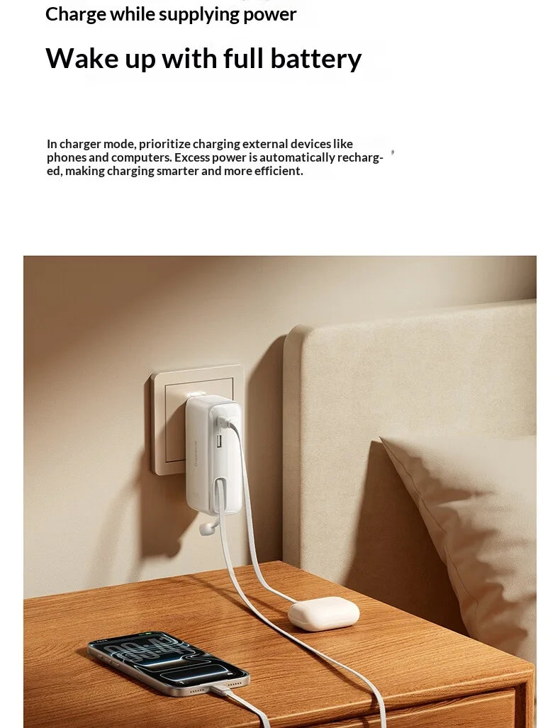 Baseus 67W Pro 3 In 1 Portable Power Bank Retractable Cable Charger 3C Certified Airline Approved For Smartphone 10000mah