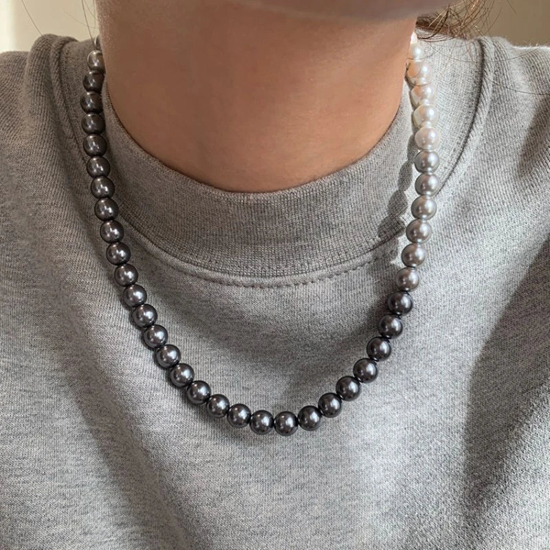 French Socialite White Gradient Gray Pearl Bead Necklace 2024 Fashion Jewelry Sets For Women's Sexy Collarbone Chain Accessories