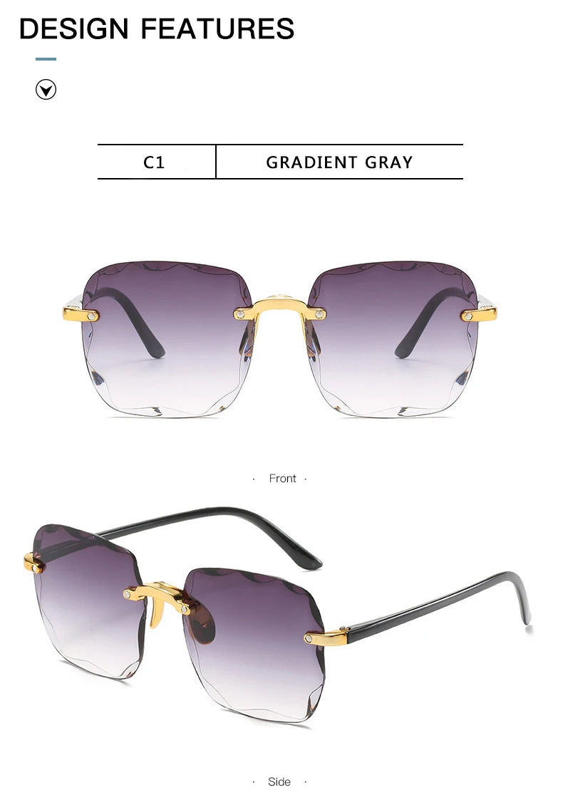 1/3PCS Square Rimless Sunglasses Women Luxury Brand Designer Summer Red Glasses Fashion Sun Glasses For Men UV400 Shades Oculos