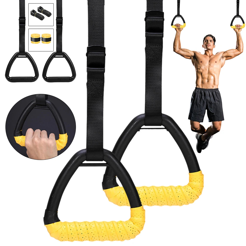 Gymnastic Rings with Adjustable Straps Pull Up Handles Non-Slip Fitness Rings for Chlidren Adult Home Workouts Strength Training